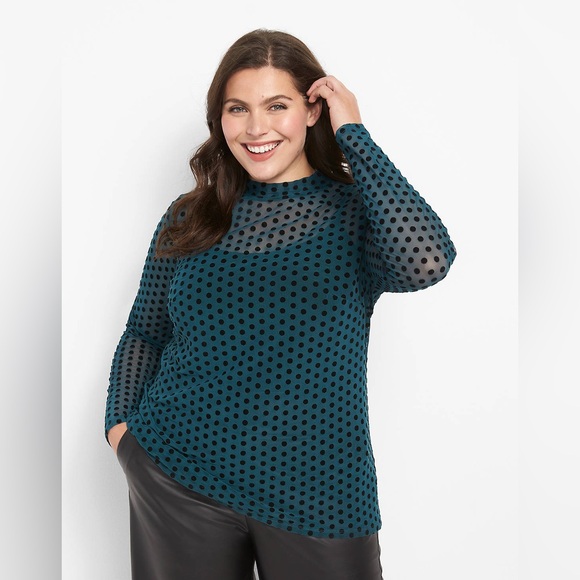 Mock-Neck Flock Dot Sheer Mesh - Picture 1 of 4